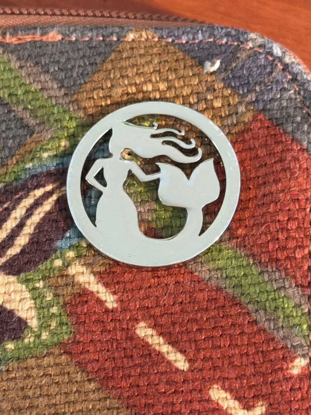 Spartina 449 Linen Leather Zipper Around Pouch Coin Purse Mermaid 6